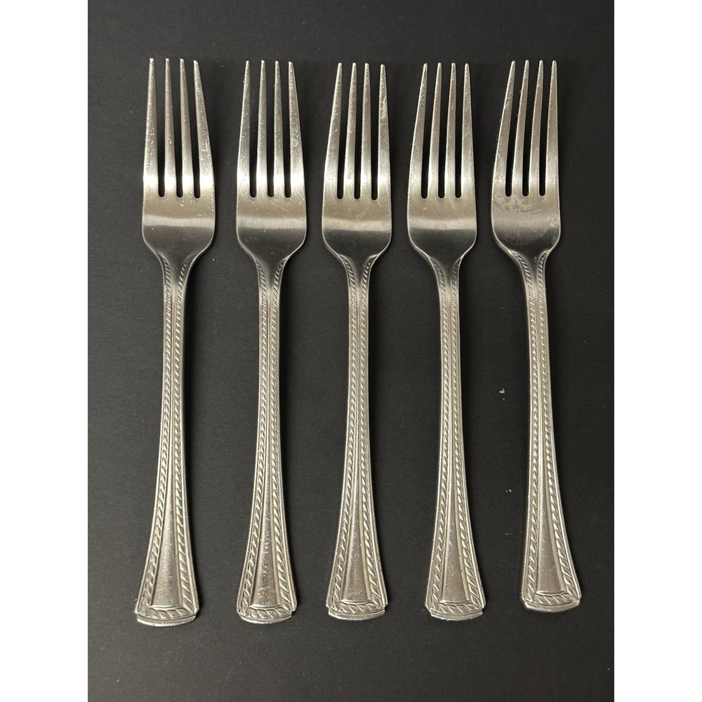 Stainless Flatware Salad Forks Twisted Rope/Cable Border Square Set Of 5